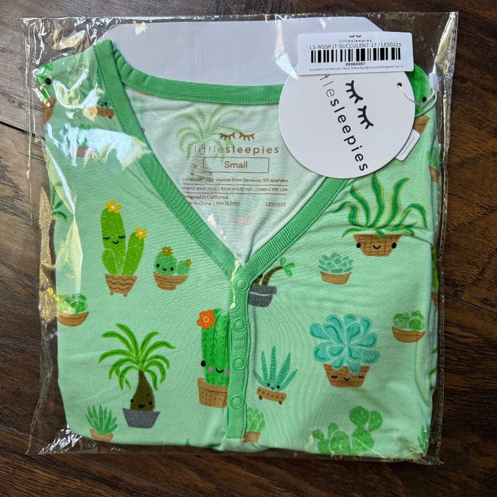 Little Sleepies Succulent Love Women's Short Sleeve Pajama Top Size S